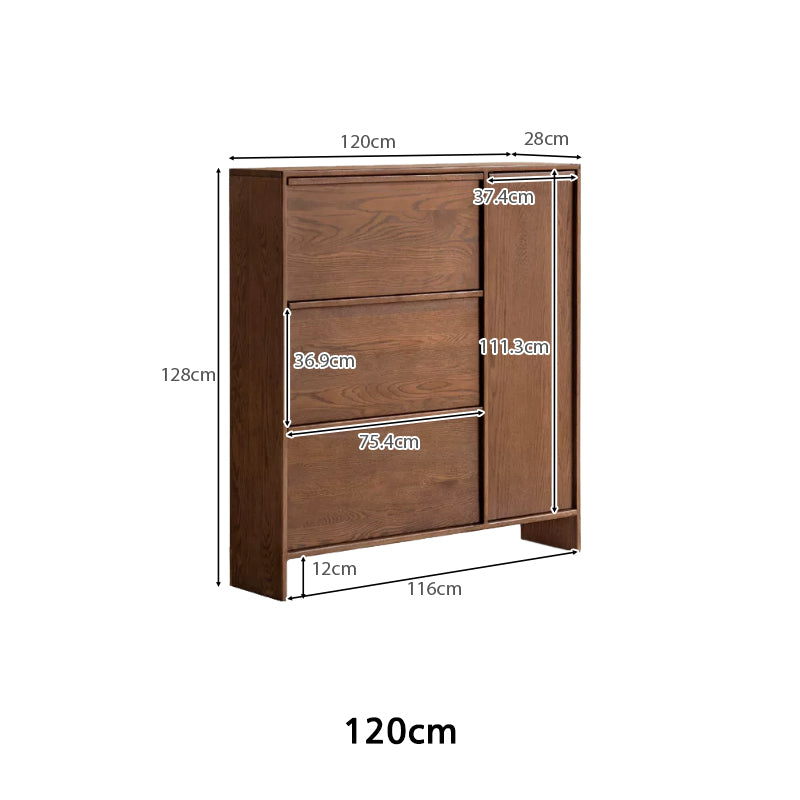 Josie 80cm/120cm FAS-Graded Solid Oak Wood Ultra-Thin Flip-Down Shoe Cabinet/Space-Saving Entryway Storage Cabinet