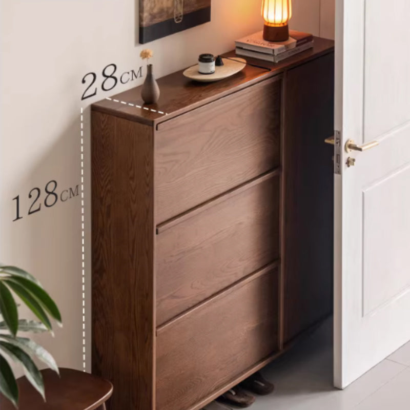 Josie 80cm/120cm FAS-Graded Solid Oak Wood Ultra-Thin Flip-Down Shoe Cabinet/Space-Saving Entryway Storage Cabinet