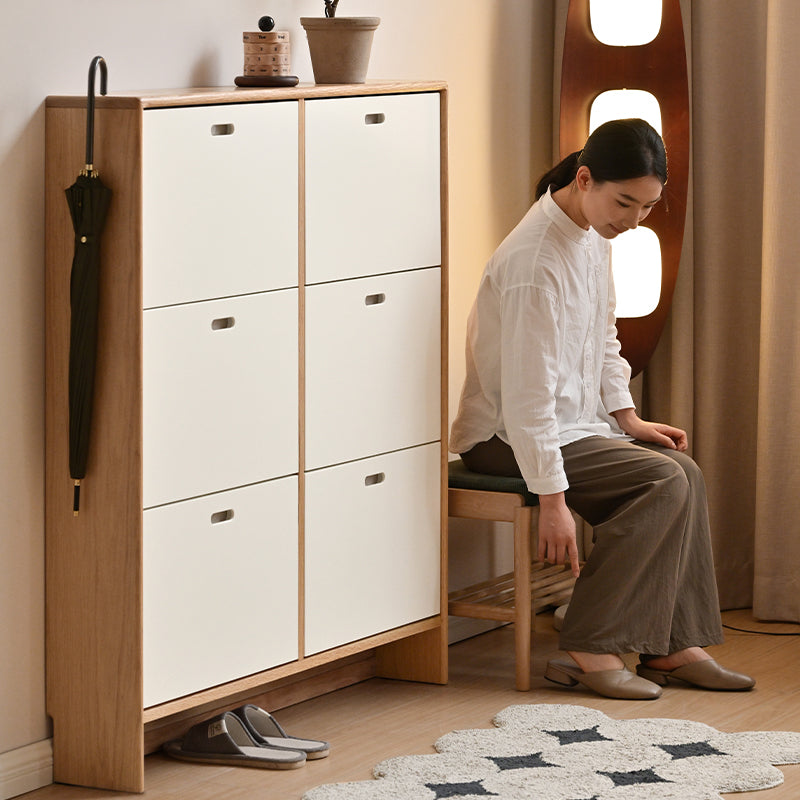 Sadie 82cm/116cm Poplar Wood Ultra-thin Entryway Shoe Cabinet Natural Wood & White Color