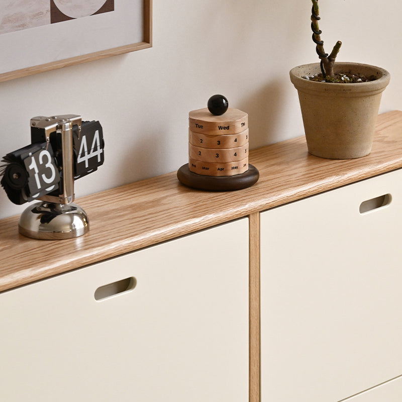 Sadie 82cm/116cm Poplar Wood Ultra-thin Entryway Shoe Cabinet Natural Wood & White Color