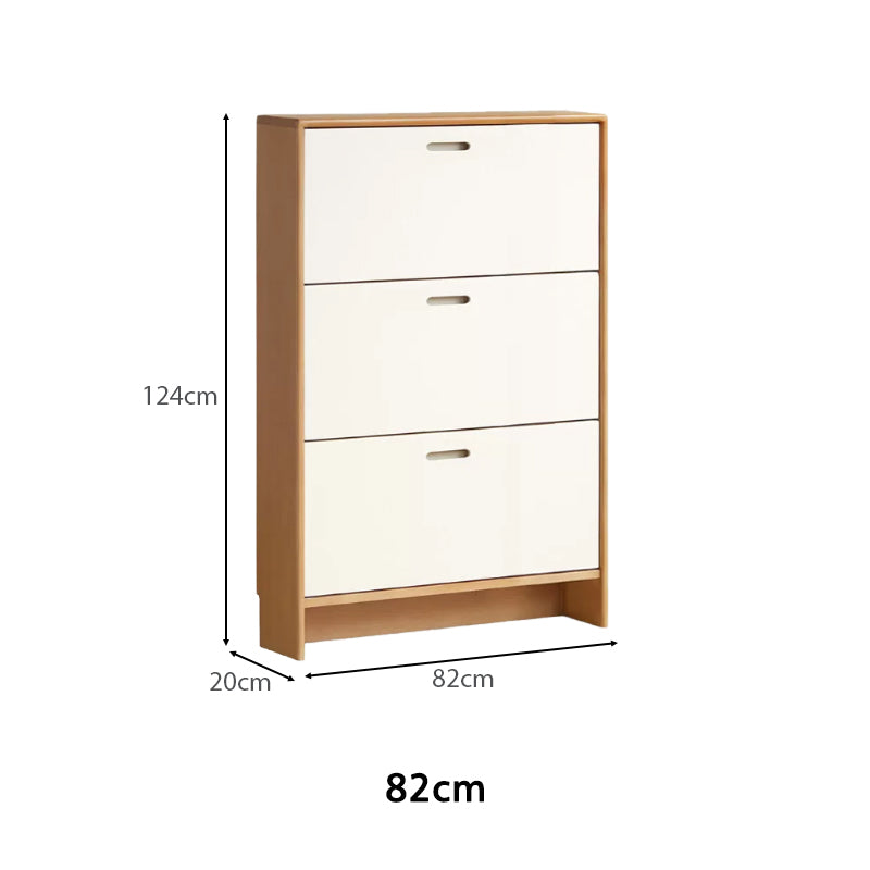 Sadie 82cm/116cm Poplar Wood Ultra-thin Entryway Shoe Cabinet Natural Wood & White Color