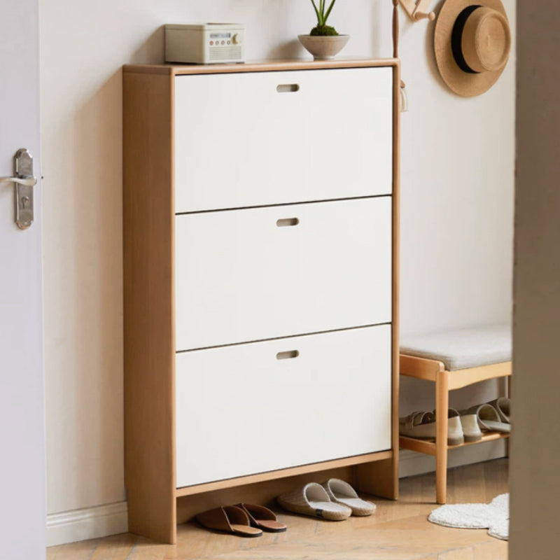 Sadie 82cm/116cm Poplar Wood Ultra-thin Entryway Shoe Cabinet Natural Wood & White Color