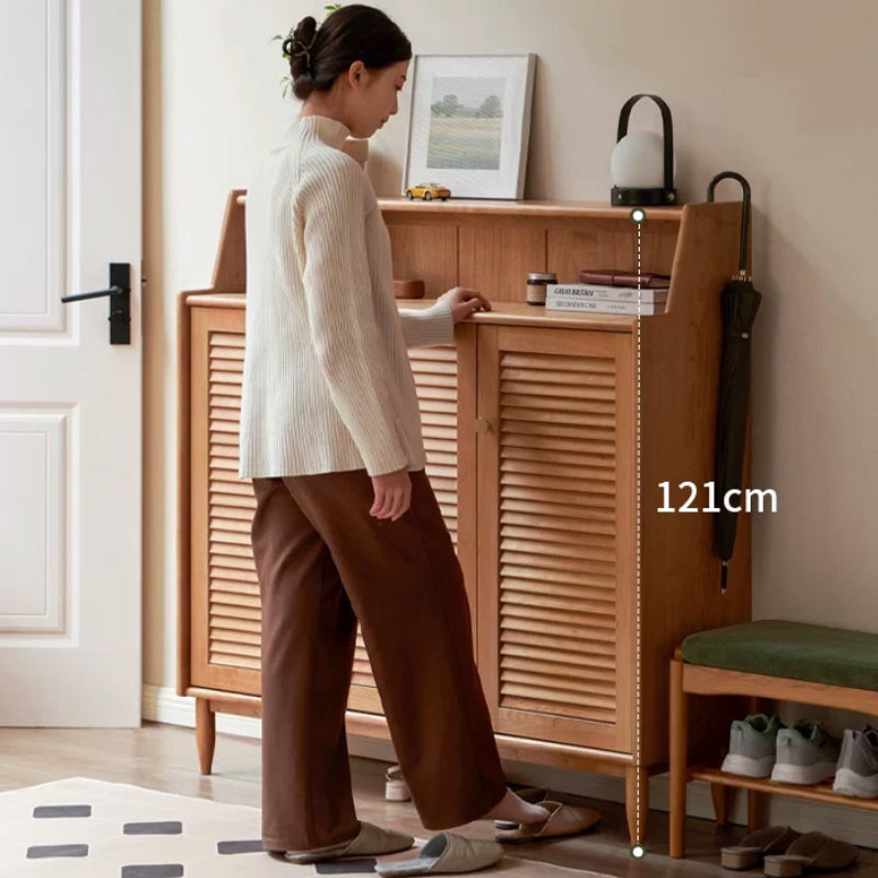 Selena 120cm FAS-Graded Solid Cherry Wood Entryway Cabinet/Shoe Cabinet Louvered Door For Home