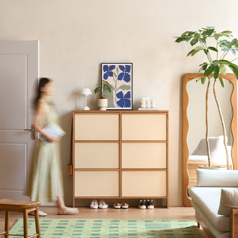 Vincenza 65cm/120cm FAS-Graded Solid Cherry Wood Ultra-thin Entryway Shoe Cabinet Natural Wood & White Color