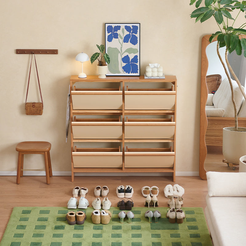 Vincenza 65cm/120cm FAS-Graded Solid Cherry Wood Ultra-thin Entryway Shoe Cabinet Natural Wood & White Color