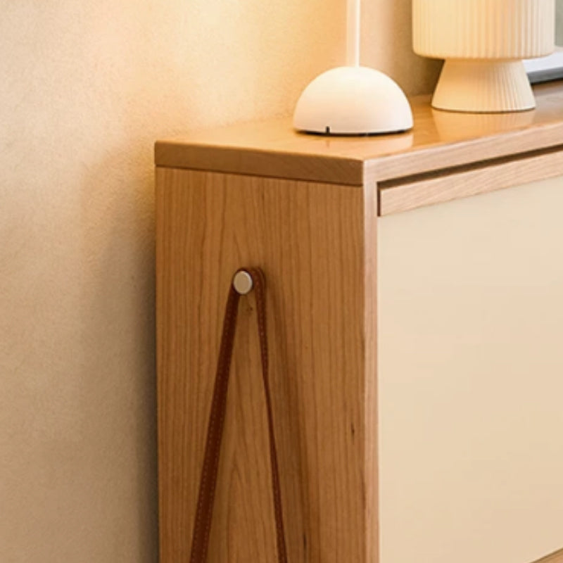 Vincenza 65cm/120cm FAS-Graded Solid Cherry Wood Ultra-thin Entryway Shoe Cabinet Natural Wood & White Color
