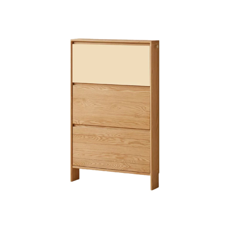 Virgil 80cm FAS-Graded Solid American Oak Wood Three-Door Shoe Cabinet/Ultra-thin Entryway Shoe Cabinet with Pegboard