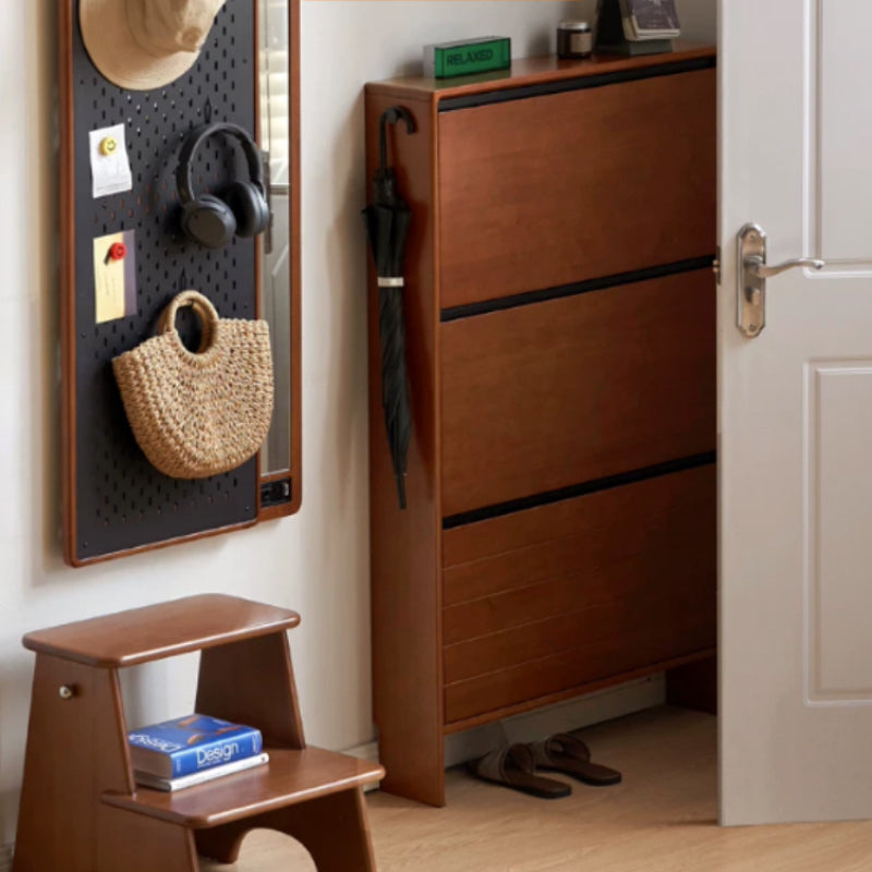 Vivienne 65cm/80cm/116cm Poplar Wood Three-Door Shoe Cabinet/Ultra-thin Entryway Shoe Cabinet with Pegboard