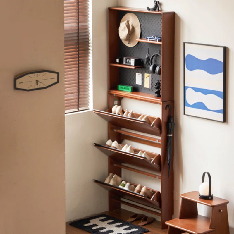 Vivienne 65cm/80cm/116cm Poplar Wood Three-Door Shoe Cabinet/Ultra-thin Entryway Shoe Cabinet with Pegboard