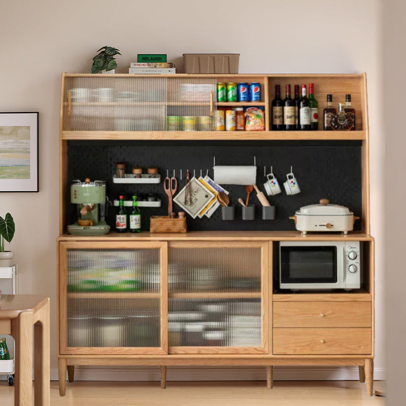 Keedy FAS-Graded Solid Ash Wood Multifunctional Sideboard Buffet/Coffee Station Glass Display Cupboard 180cm