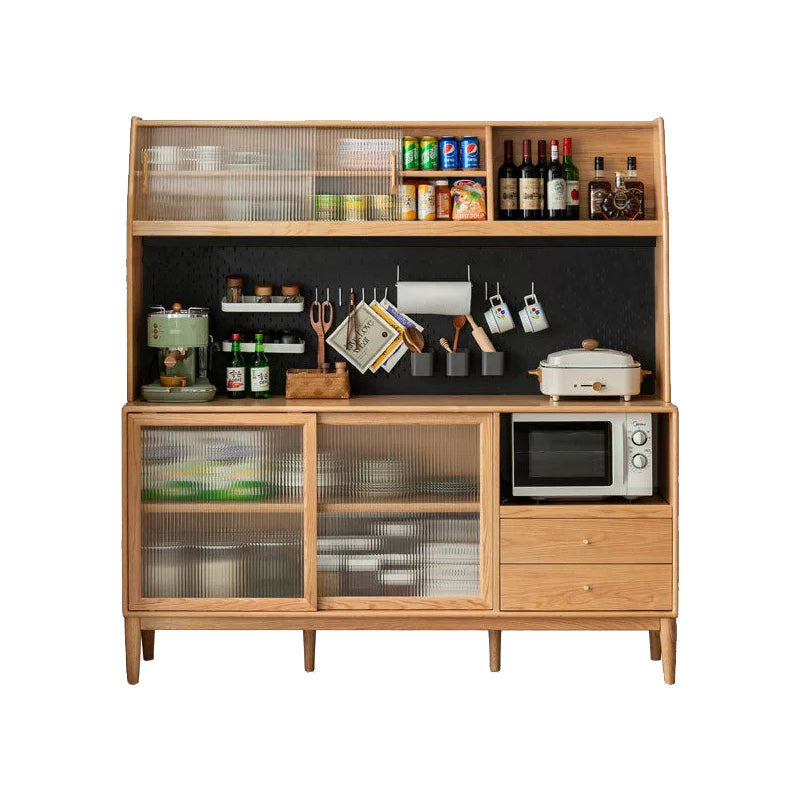 Keedy FAS-Graded Solid Ash Wood Multifunctional Sideboard Buffet/Coffee Station Glass Display Cupboard 180cm