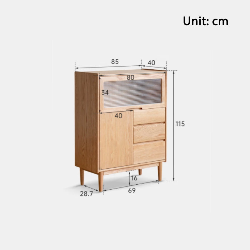 Samira 85cm FAS-Graded Solid American Oak Wood Multifunctional Sideboard Buffet With Light Strip For Home