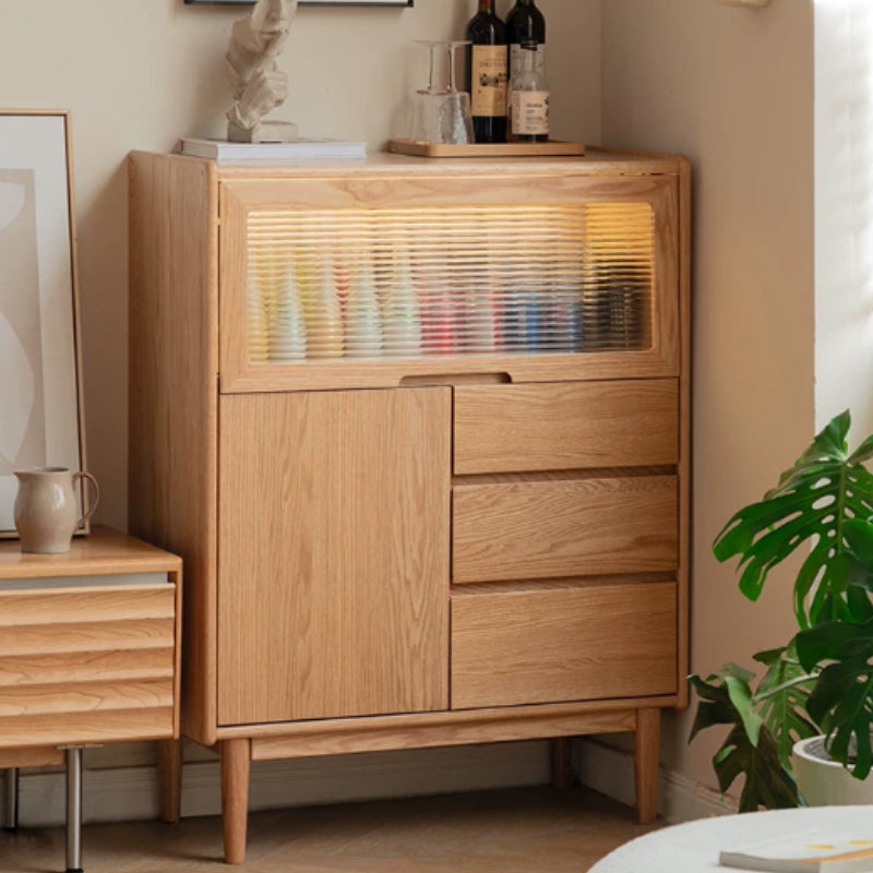 Samira 85cm FAS-Graded Solid American Oak Wood Multifunctional Sideboard Buffet With Light Strip For Home