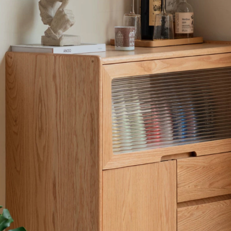 Samira 85cm FAS-Graded Solid American Oak Wood Multifunctional Sideboard Buffet With Light Strip For Home