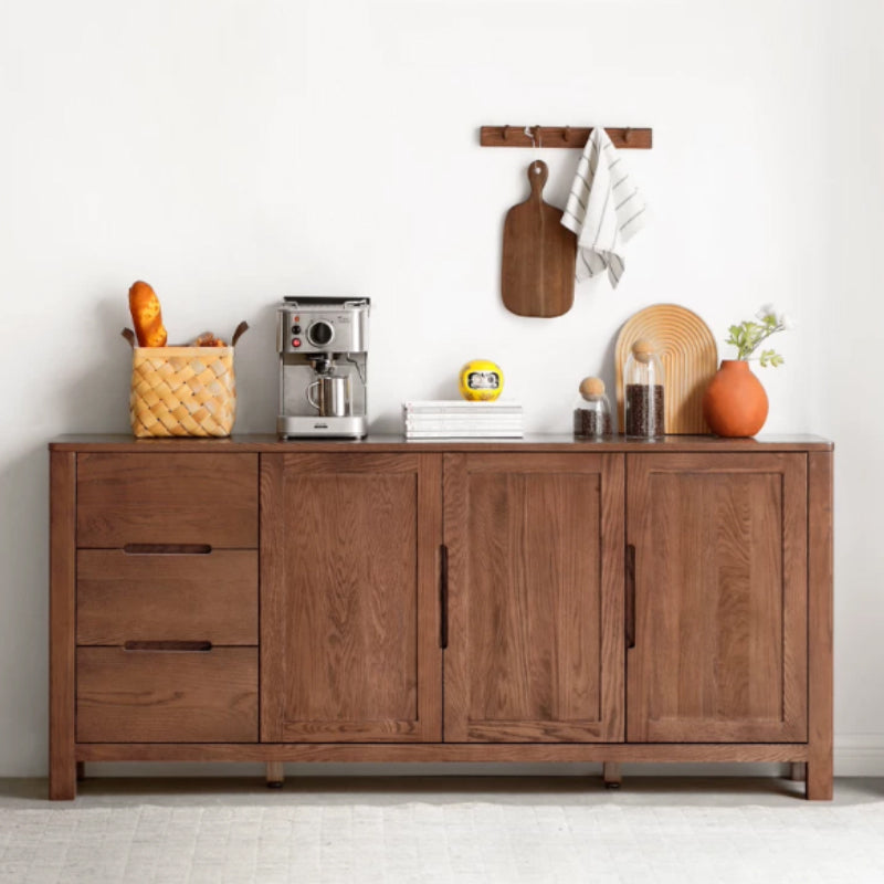 Selma 150cm/180cm FAS-Graded Solid American Oak Wood Multi-Drawer Fashionable Dining Cabinet/Storage Cabinet/Sideboard Walnut Color