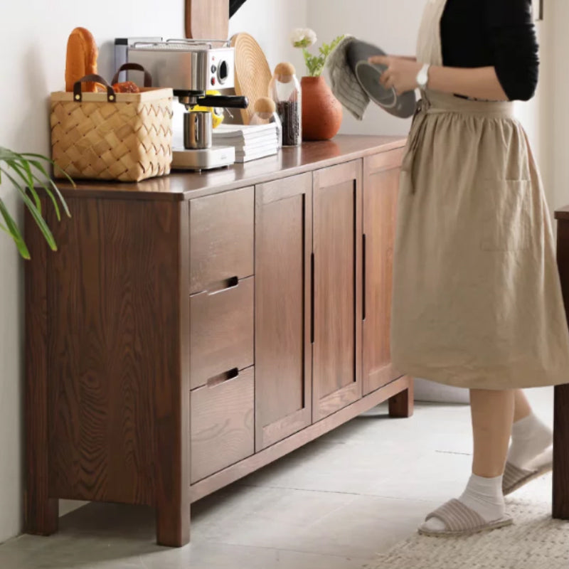 Selma 150cm/180cm FAS-Graded Solid American Oak Wood Multi-Drawer Fashionable Dining Cabinet/Storage Cabinet/Sideboard Walnut Color