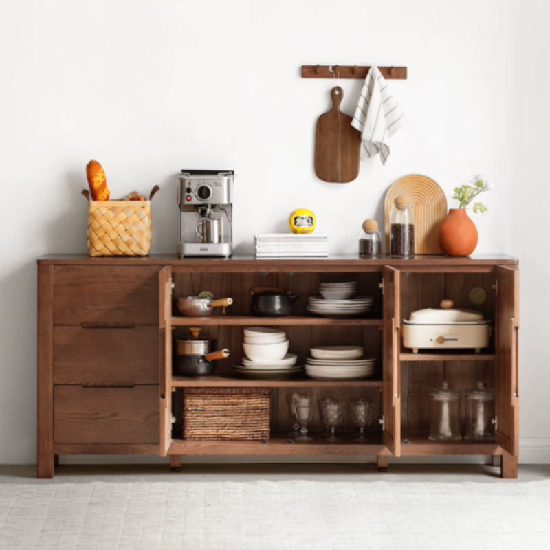 Selma 150cm/180cm FAS-Graded Solid American Oak Wood Multi-Drawer Fashionable Dining Cabinet/Storage Cabinet/Sideboard Walnut Color