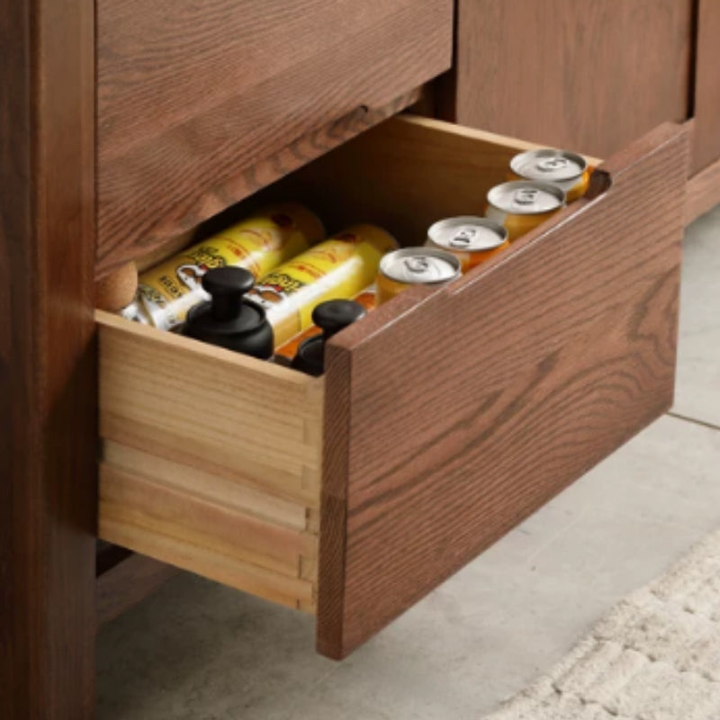 Selma 150cm/180cm FAS-Graded Solid American Oak Wood Multi-Drawer Fashionable Dining Cabinet/Storage Cabinet/Sideboard Walnut Color