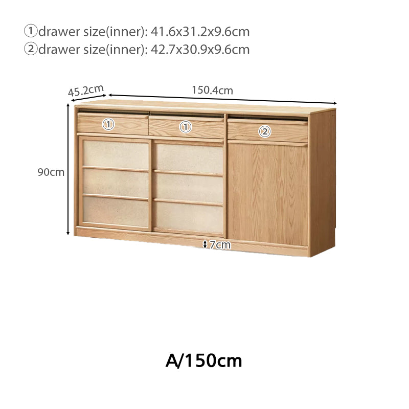 Adelina 150cm/180cm Solid Ash Wood Multi-Drawer Dining Cabinet/Storage Cabinet/Sideboard Buffet/Coffee Station Display Cupboard