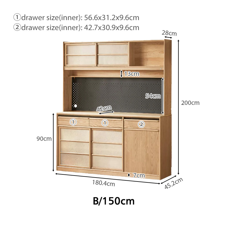 Adelina 150cm/180cm Solid Ash Wood Multi-Drawer Dining Cabinet/Storage Cabinet/Sideboard Buffet/Coffee Station Display Cupboard