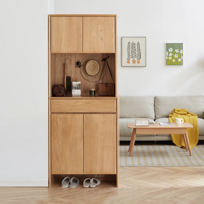 Connor 0.8m FAS-Graded Solid Oak Wood Multifunctional Entryway Cabinet/Shoe Cabinet With Lighting