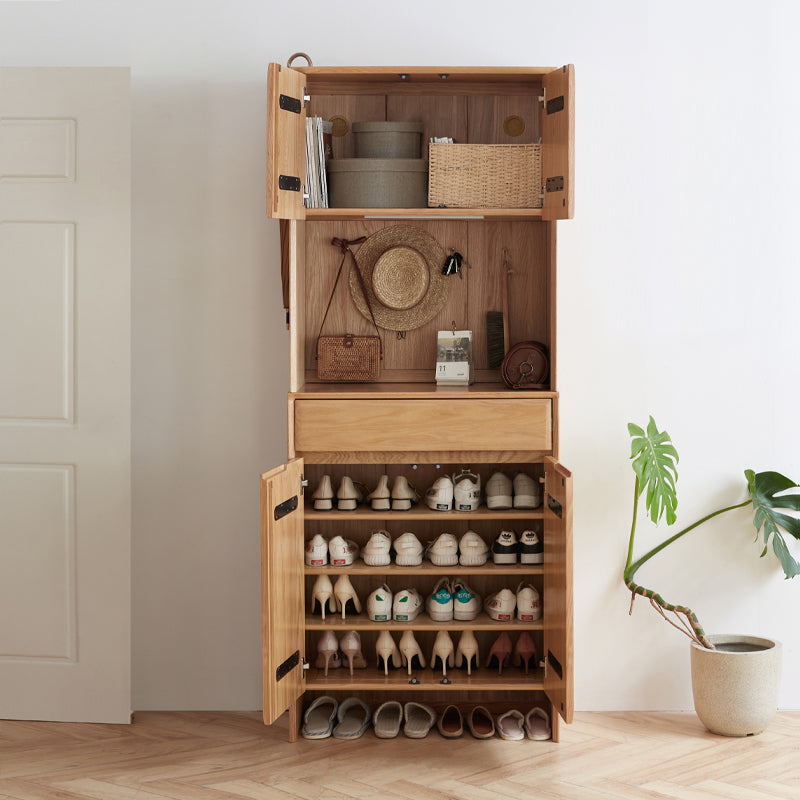 Connor 0.8m FAS-Graded Solid Oak Wood Multifunctional Entryway Cabinet/Shoe Cabinet With Lighting