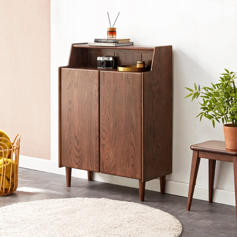 Walnut FAS-Graded Solid American Oak Wood Two-Door Entryway Shoe Cabinet