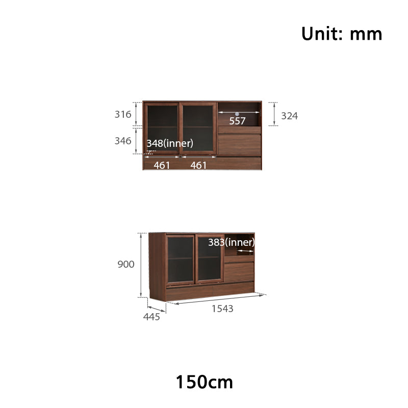 Cheryl 1.2m/1.5m/1.8m Dining Cabinet/Storage Cabinet/Sideboard Walnut Color