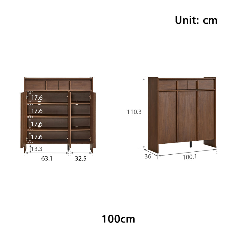 Alden 0.8m/1.0m/1.2m/1.4m Entryway Shoe Cabinet With Drawer Walnut