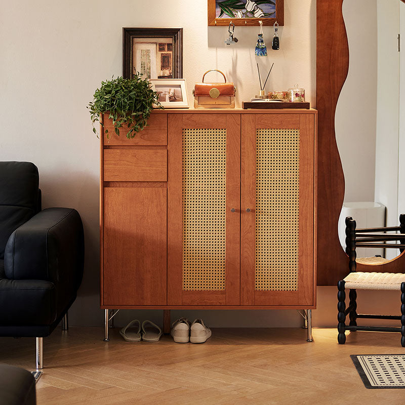Ruben 102cm Entryway Cabinet/Shoe Cabinet Rattan Door Walnut Color For Home