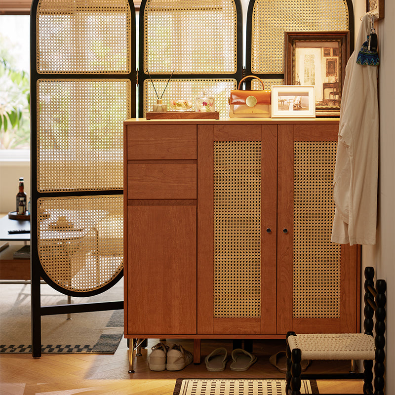Ruben 102cm Entryway Cabinet/Shoe Cabinet Rattan Door Walnut Color For Home