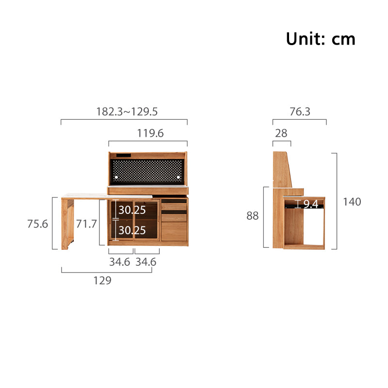 Ezekiel 1.2m Rubberwood Multi-Drawer 2-in-1 Sideboard/Dining Table with Dining Storage Cabinet/Sideboard