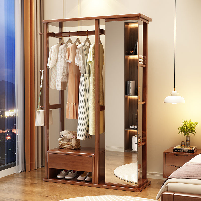 Solidwood Coat Rack With Mirror, Shoe Storage & Shelves 