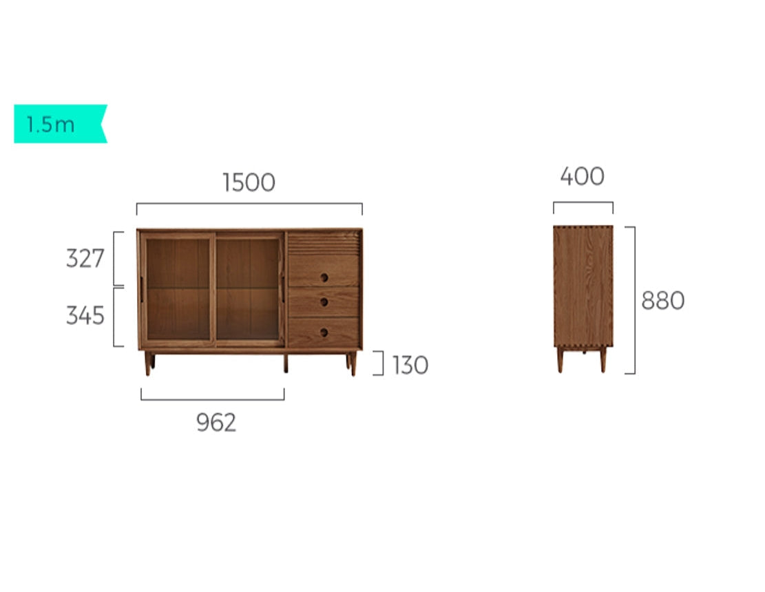 A-Class American Oak Walnut Color Buffet Table/Sideboard Tempered Glass Sliding Doors