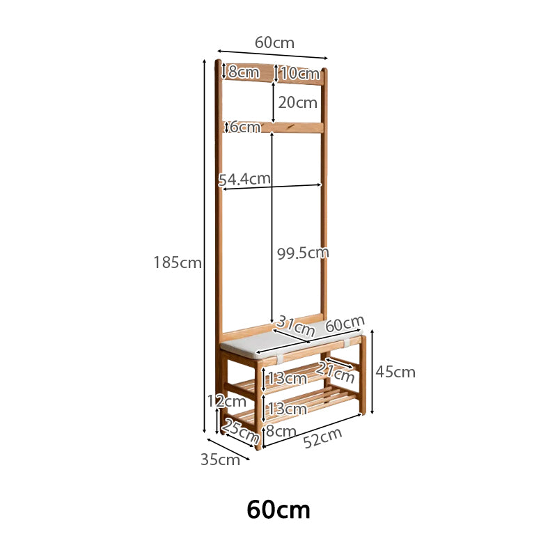Matilda 60cm/80cm FAS-Graded Solid American Oak Wood Entryway Shoe Cabinet/Shoe Changing Stool with Coat Hooks For Home