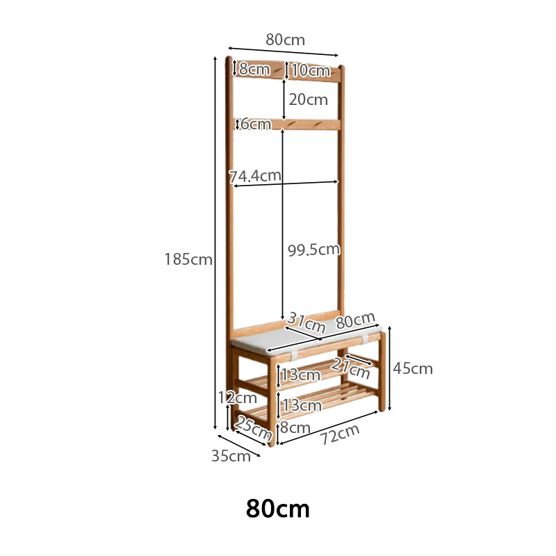 Matilda 60cm/80cm FAS-Graded Solid American Oak Wood Entryway Shoe Cabinet/Shoe Changing Stool with Coat Hooks For Home