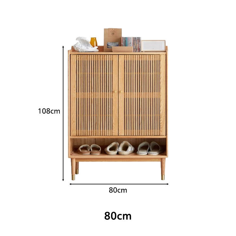 Zahra 48cm/80cm FAS-Graded Solid American Oak Wood Slatted Shoe Cabinet Natural Wood Color