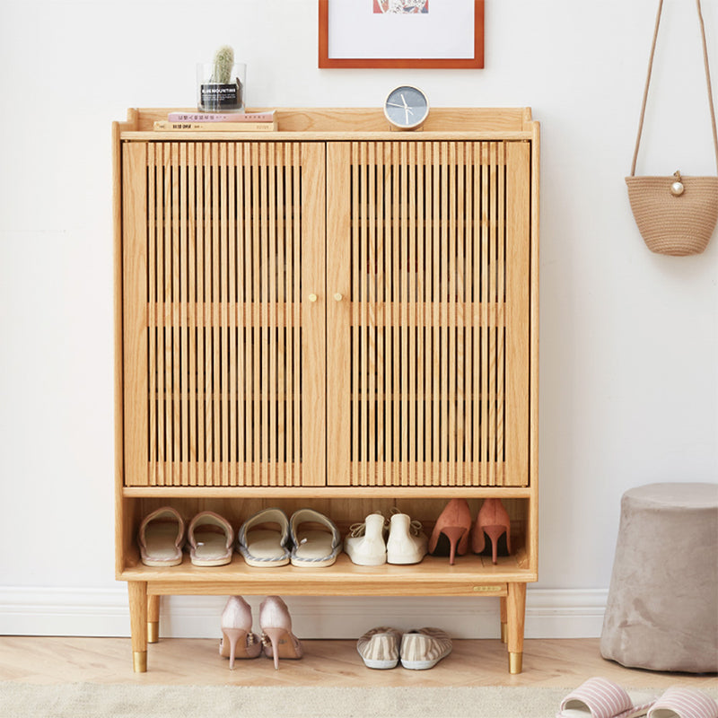 Zahra 48cm/80cm FAS-Graded Solid American Oak Wood Slatted Shoe Cabinet Natural Wood Color