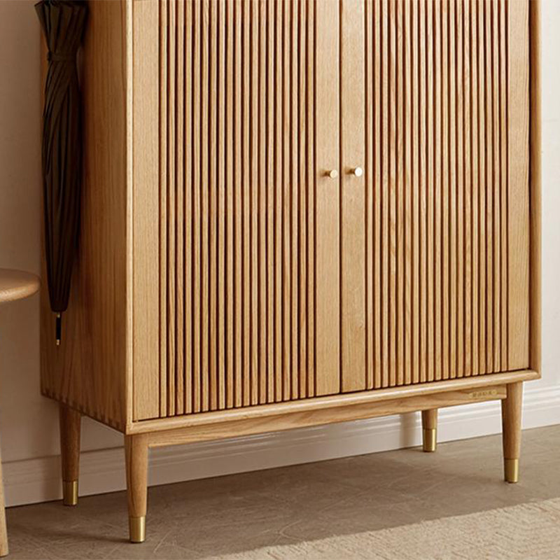 Zain 80cm FAS-Graded Solid American Oak Wood Slatted Shoe Cabinet With Drawer Natural Wood Color