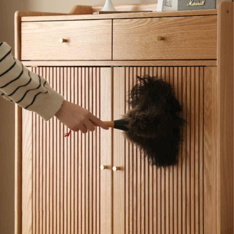 Zain 80cm FAS-Graded Solid American Oak Wood Slatted Shoe Cabinet With Drawer Natural Wood Color