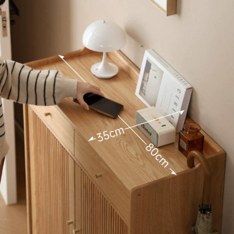 Zain 80cm FAS-Graded Solid American Oak Wood Slatted Shoe Cabinet With Drawer Natural Wood Color