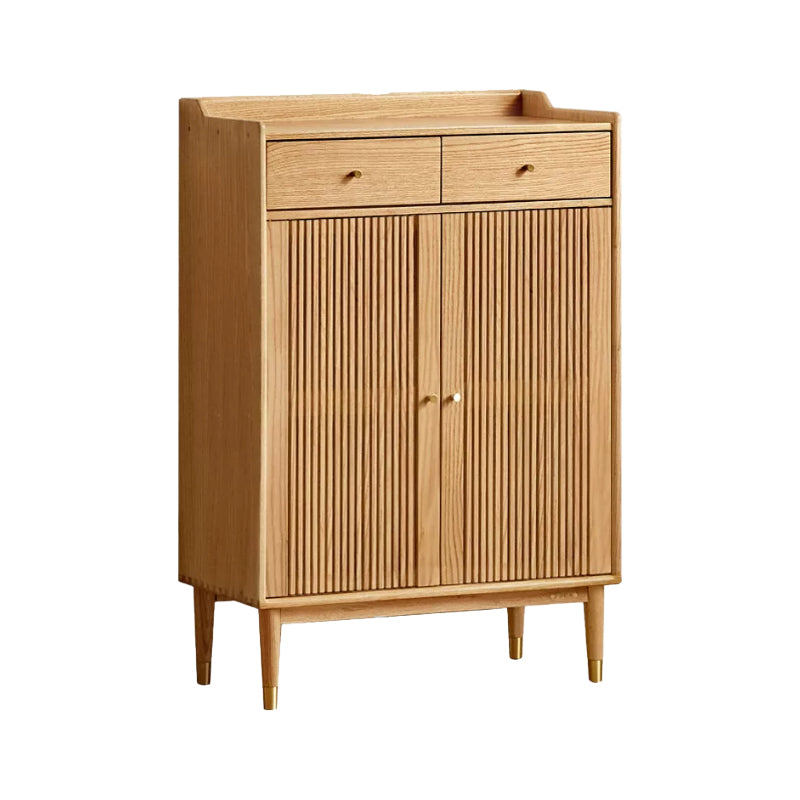Zain 80cm FAS-Graded Solid American Oak Wood Slatted Shoe Cabinet With Drawer Natural Wood Color