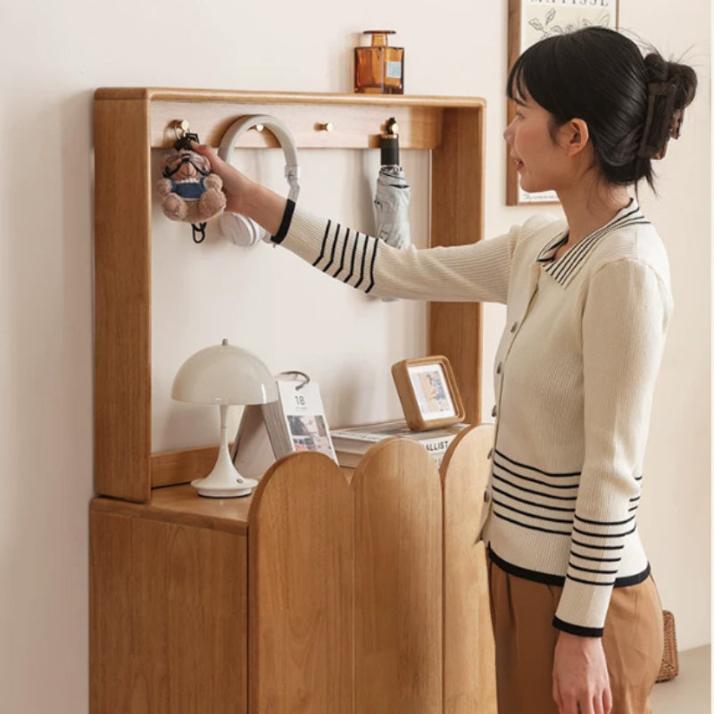 Zaria 80cm Rubberwood Entryway Shoe Cabinet For Home Natural Wood