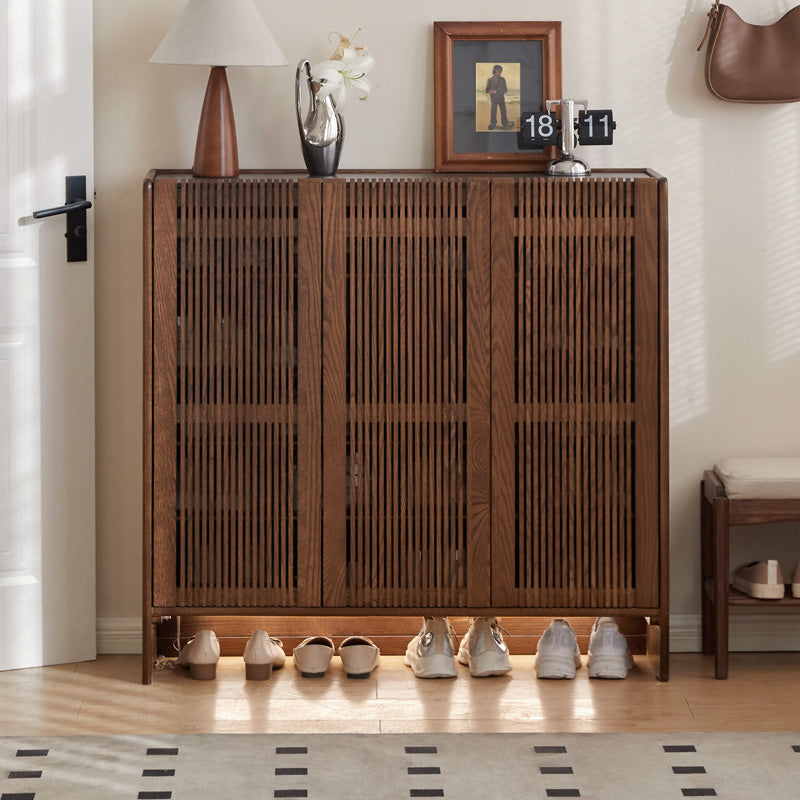 Rhys FAS-Graded Solid American Oak 3-Door Slatted Shoe Cabinet with Ceramic Top