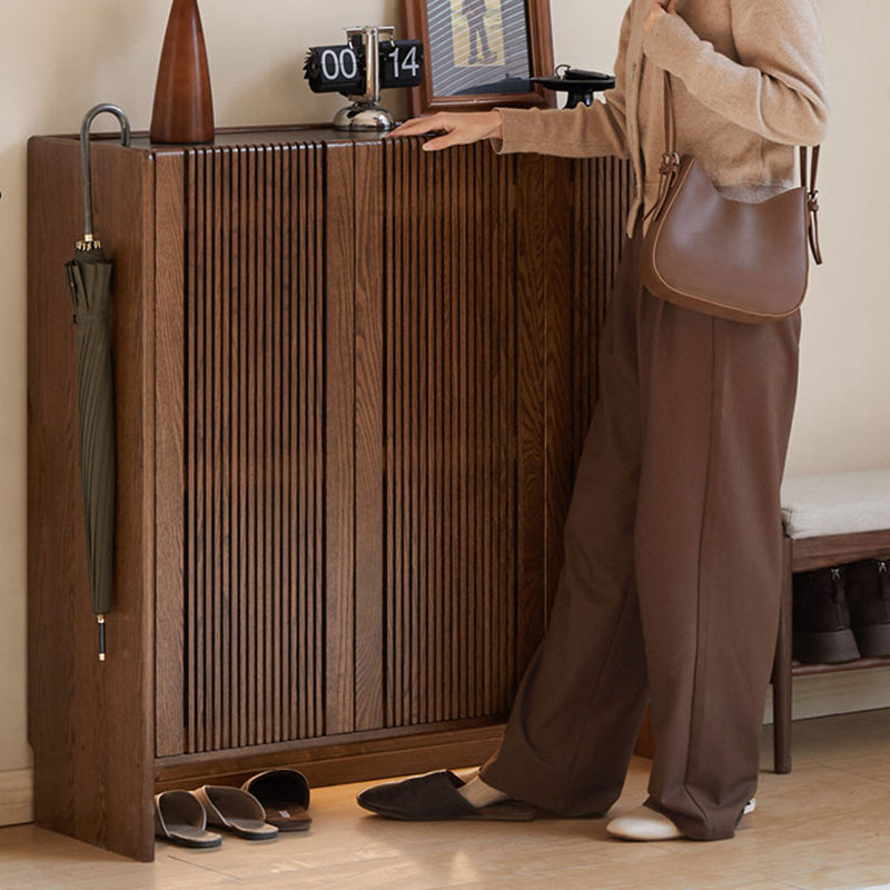 Rhys FAS-Graded Solid American Oak 3-Door Slatted Shoe Cabinet with Ceramic Top
