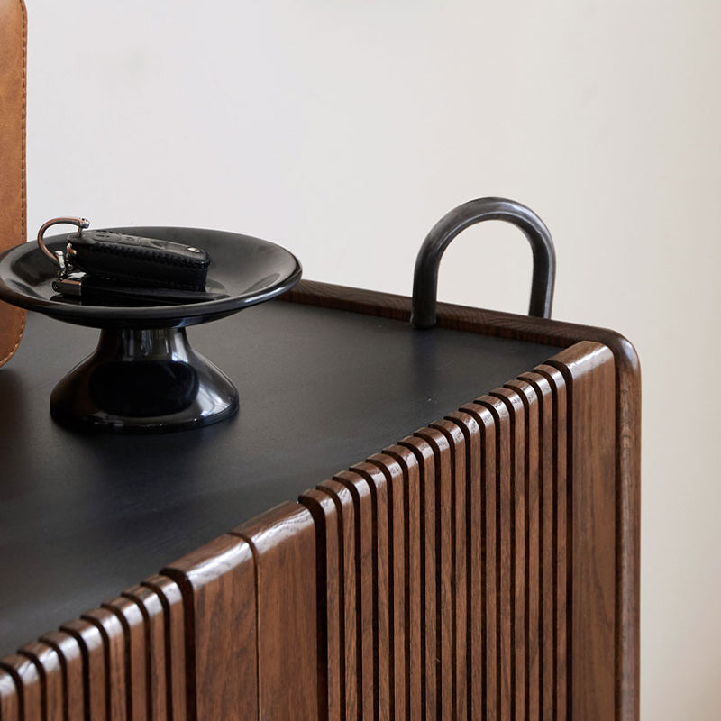 Rhys FAS-Graded Solid American Oak 3-Door Slatted Shoe Cabinet with Ceramic Top