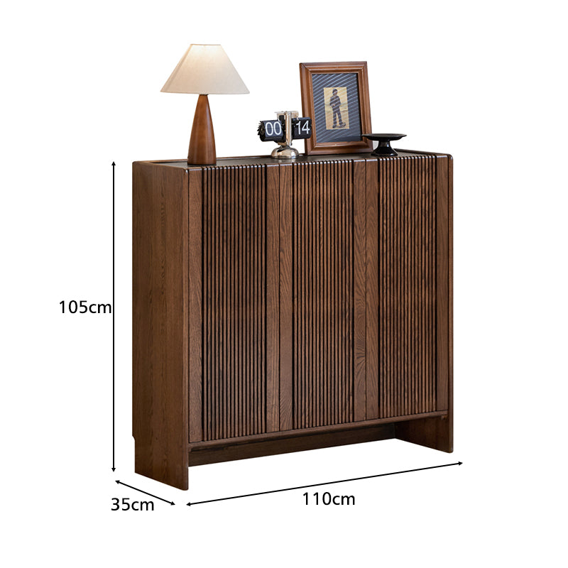 Rhys FAS-Graded Solid American Oak 3-Door Slatted Shoe Cabinet with Ceramic Top