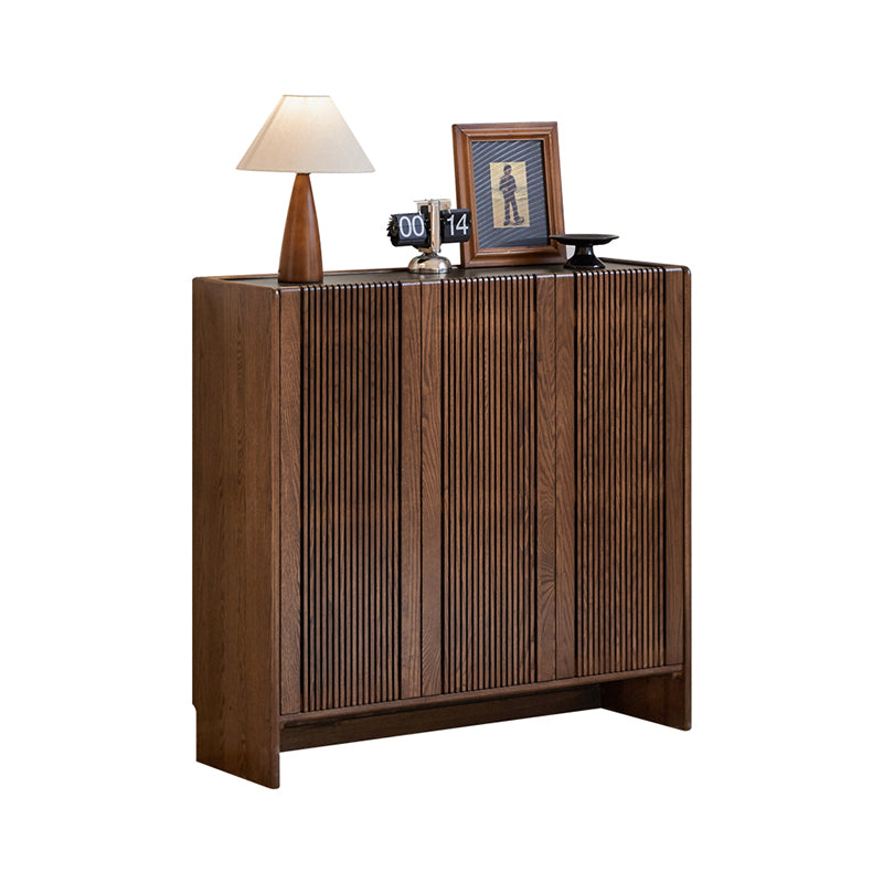 Rhys FAS-Graded Solid American Oak 3-Door Slatted Shoe Cabinet with Ceramic Top