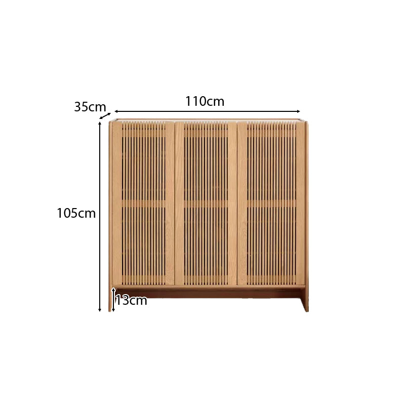 Rhys 110cm Solid Ash Wood 3-Door Slatted Shoe Cabinet with Ceramic Top Natural Wood Color