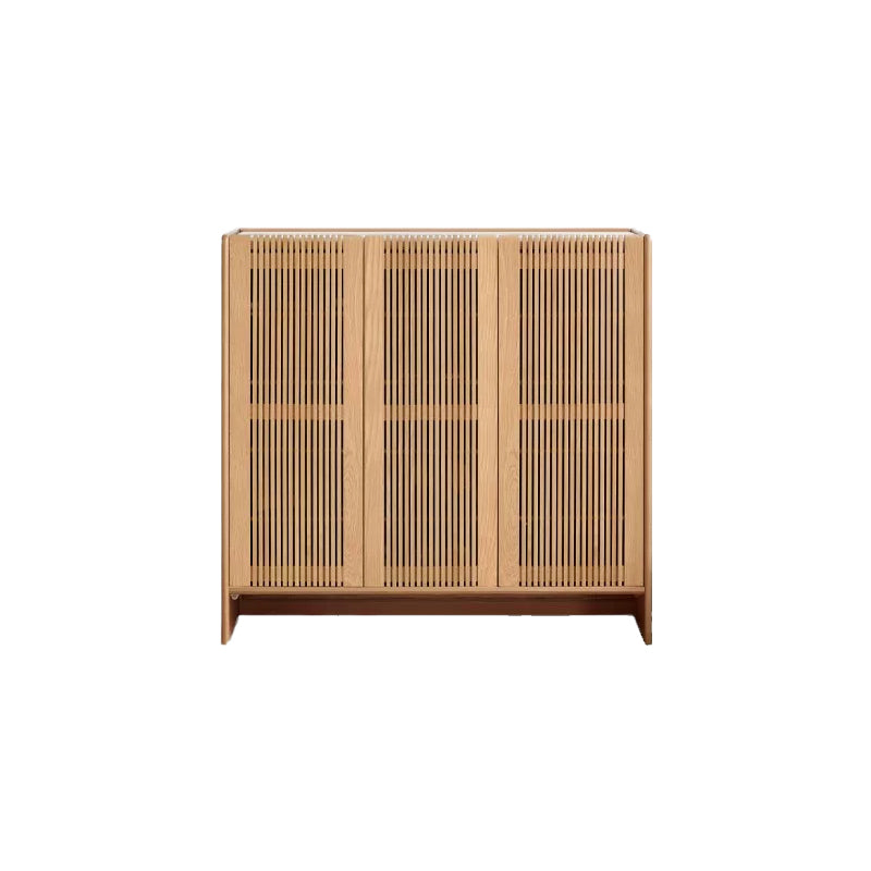 Rhys 110cm Solid Ash Wood 3-Door Slatted Shoe Cabinet with Ceramic Top Natural Wood Color